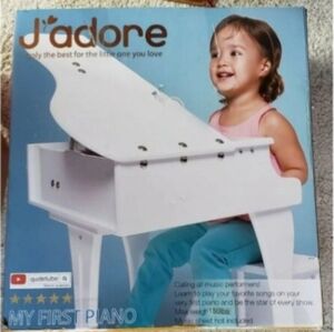 J'adore childs white piano and stool